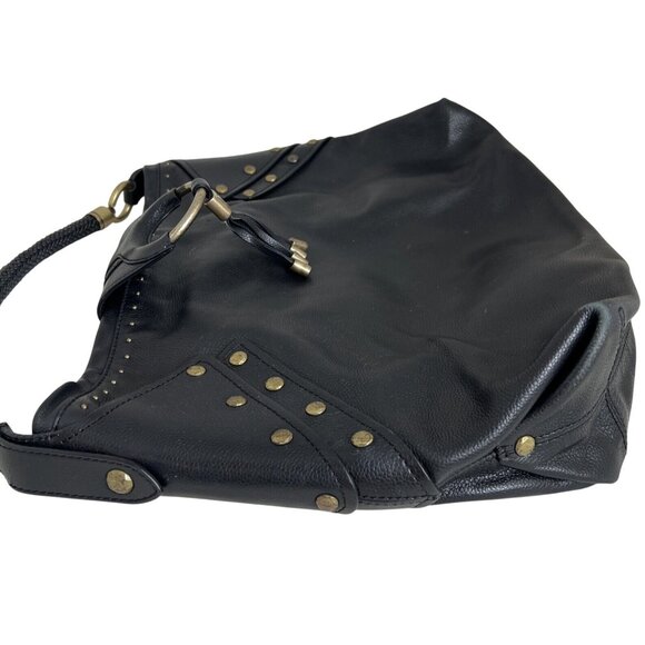 Cole Haan Black Leather Studded Hobo Bag With Brass Hardware & Braided Handle - Picture 5 of 10